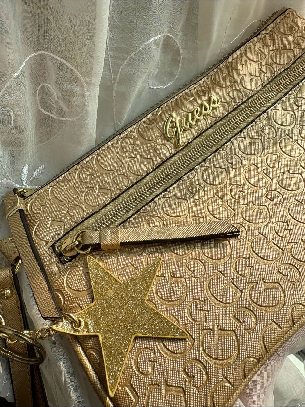 Guess Y2K 2000’s Gold Logo Wristlet Mini Purse with Star Charm